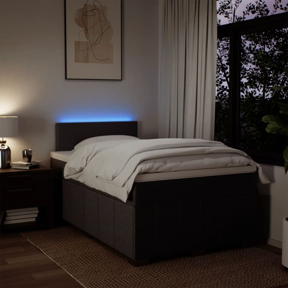 Cama box spring con colchón tela marrón oscuro 120x200