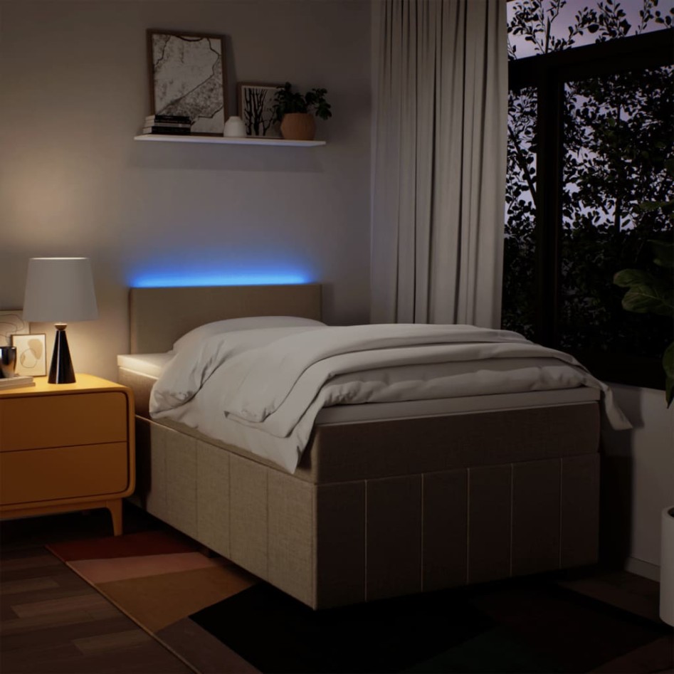 Cama box spring con colchón tela color crema 120x200