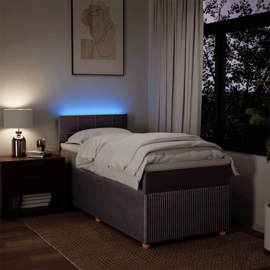 Cama box spring con colchón tela gris taupe 90x200