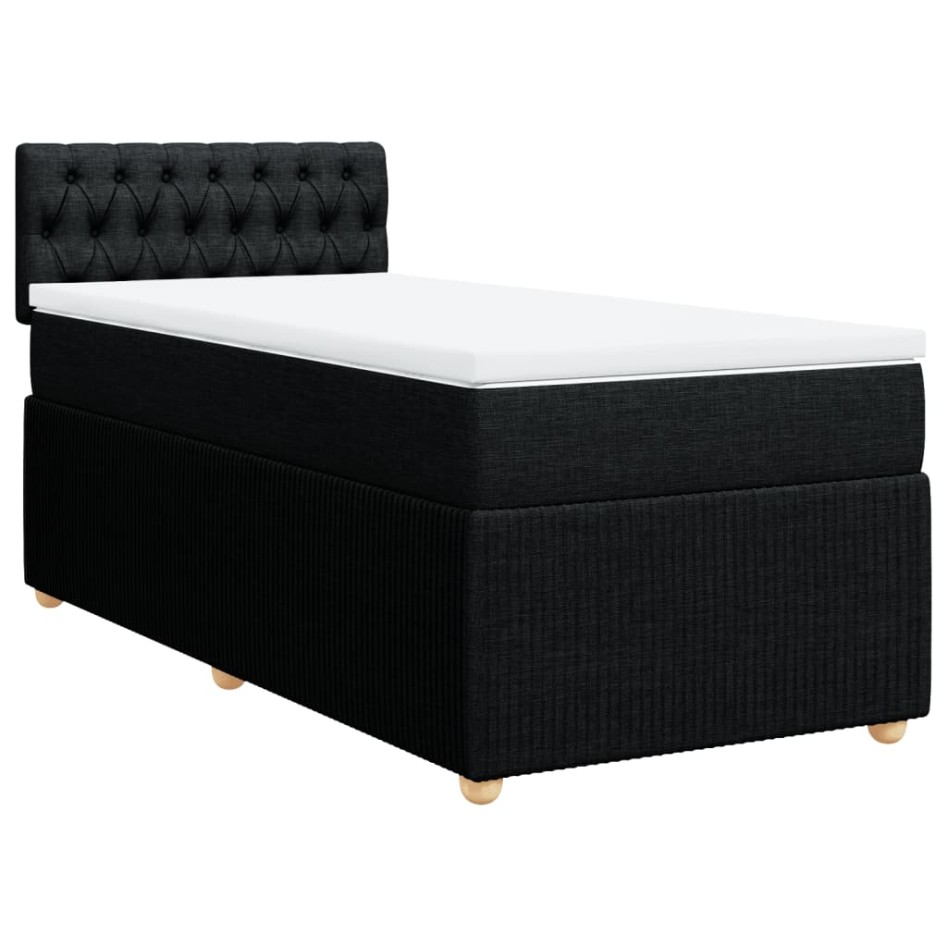 Cama box spring con colchón tela negro 90x200