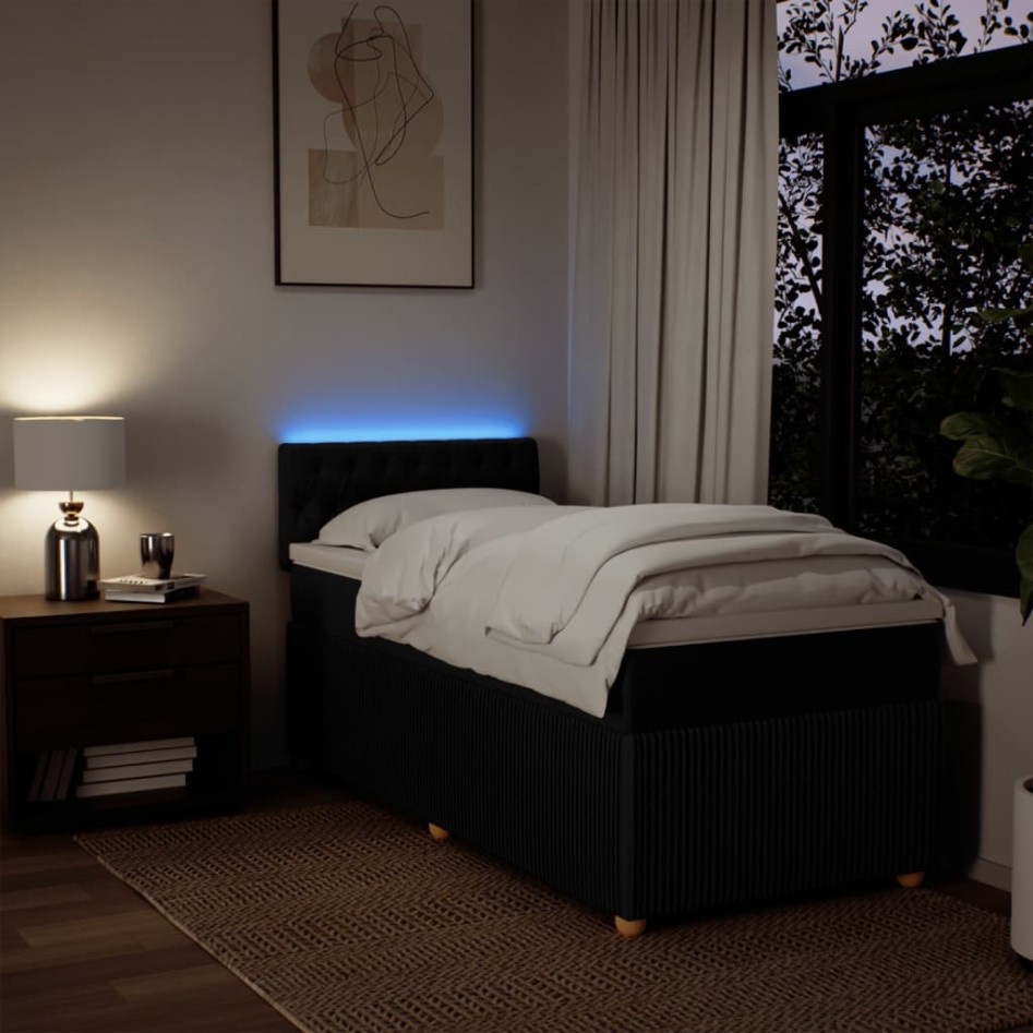 Cama box spring con colchón tela negro 90x200