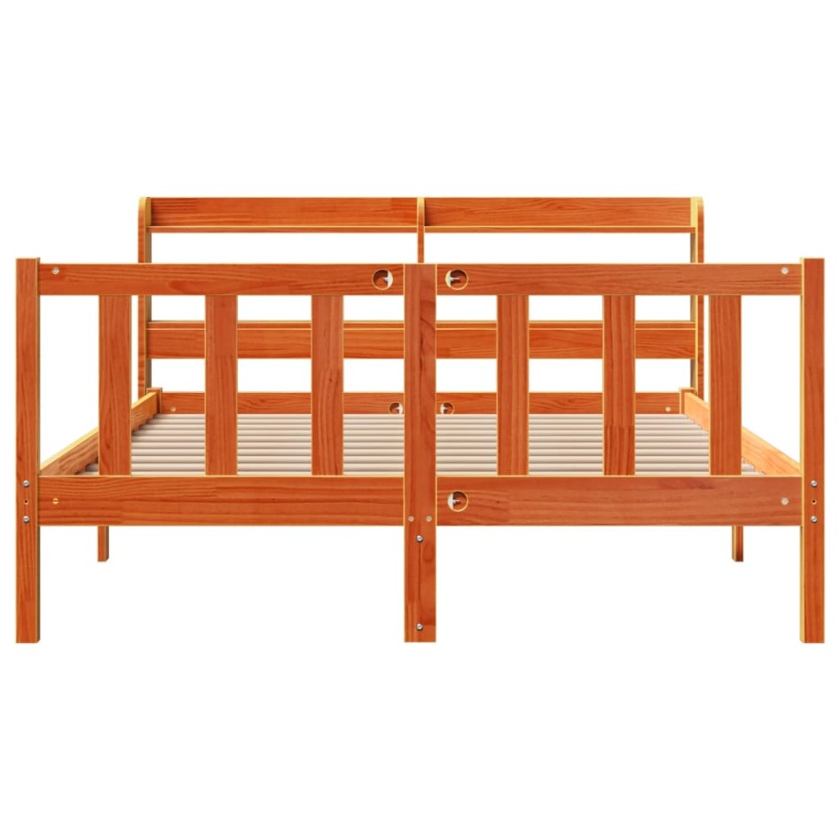 Estructura cama con cabecero madera pino marrón cera 120x190