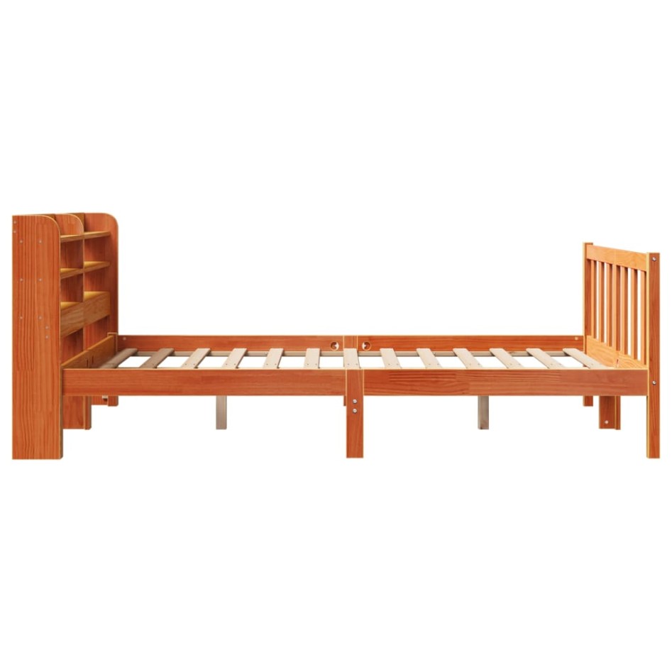 Estructura cama con cabecero madera pino marrón cera 120x190