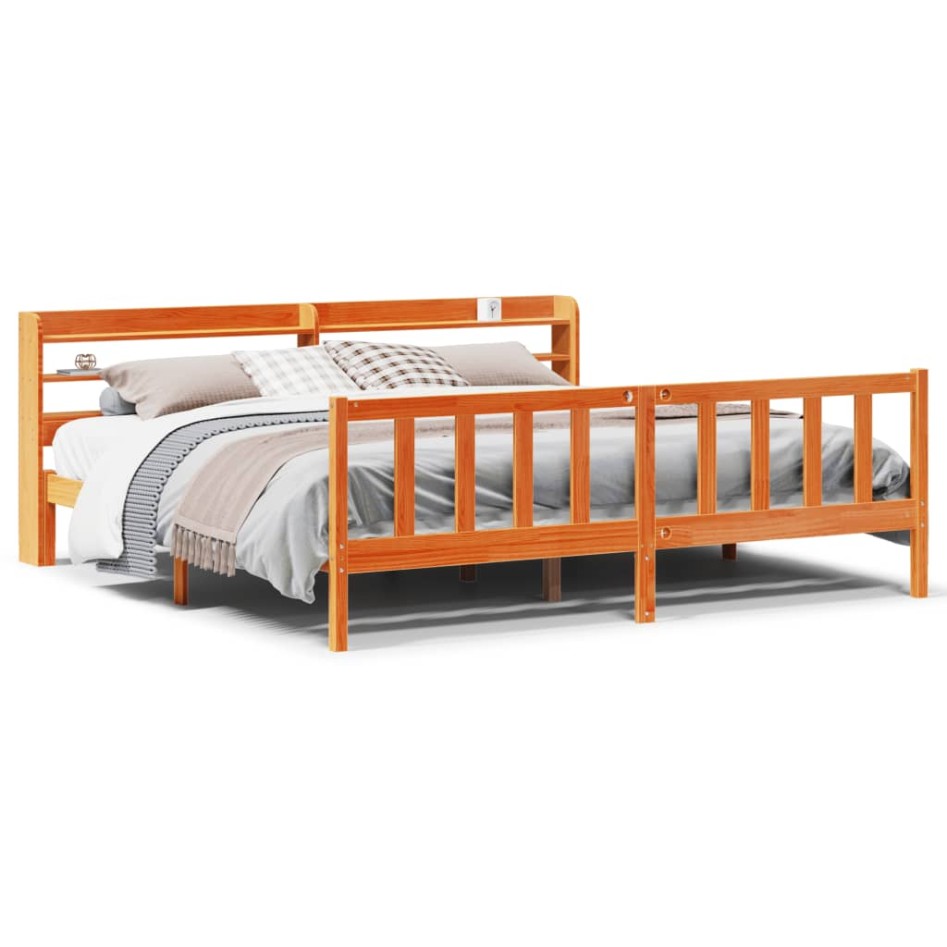 Estructura cama con cabecero madera pino marrón cera 200x200