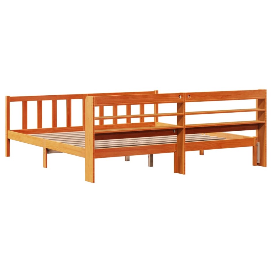 Estructura cama con cabecero madera pino marrón cera 200x200