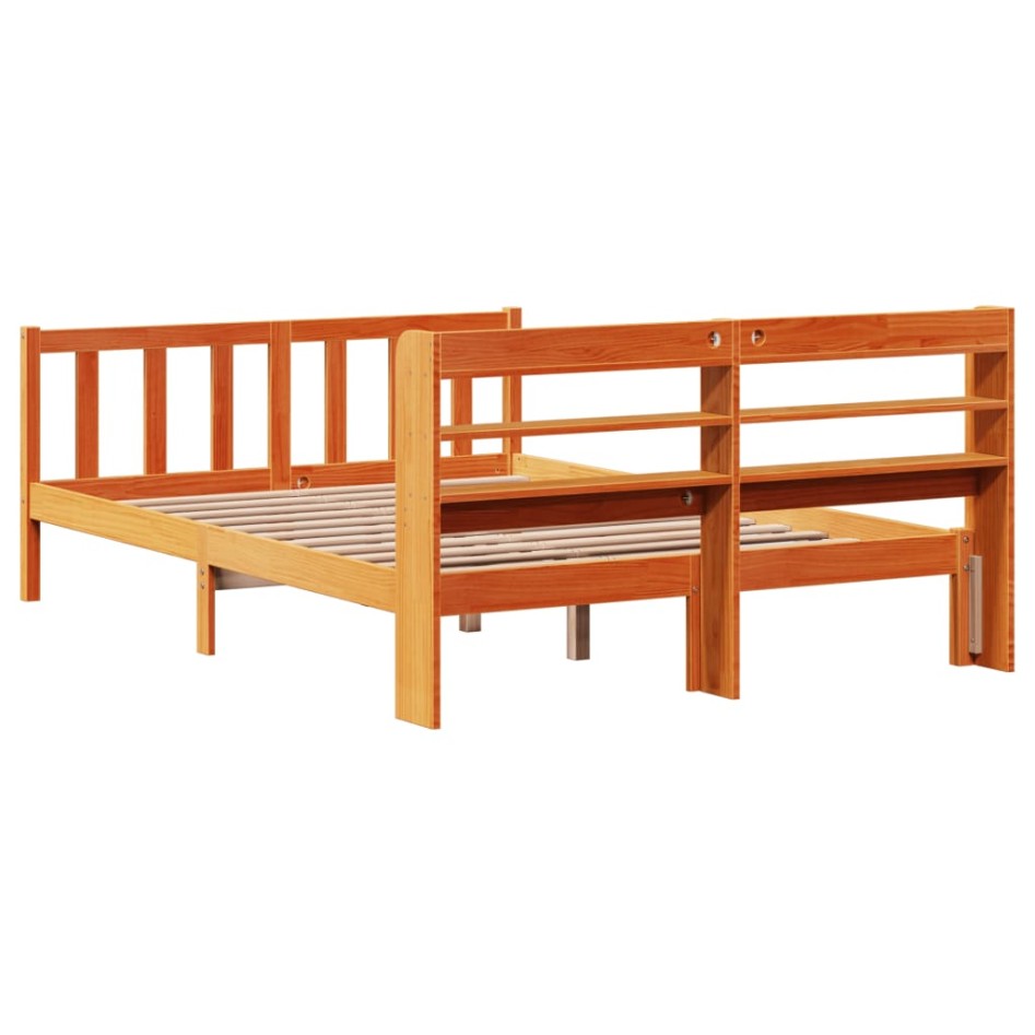 Estructura cama con cabecero madera pino marrón cera 150x200