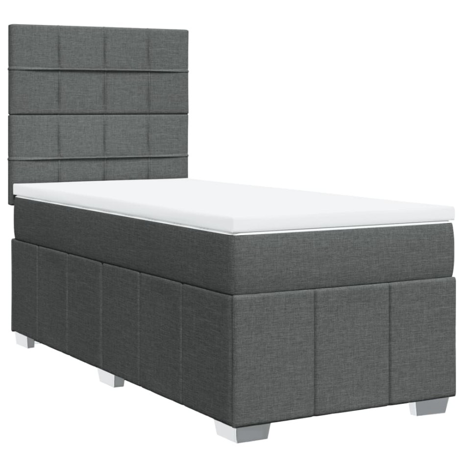 Cama box spring con colchón tela gris oscuro 100x200