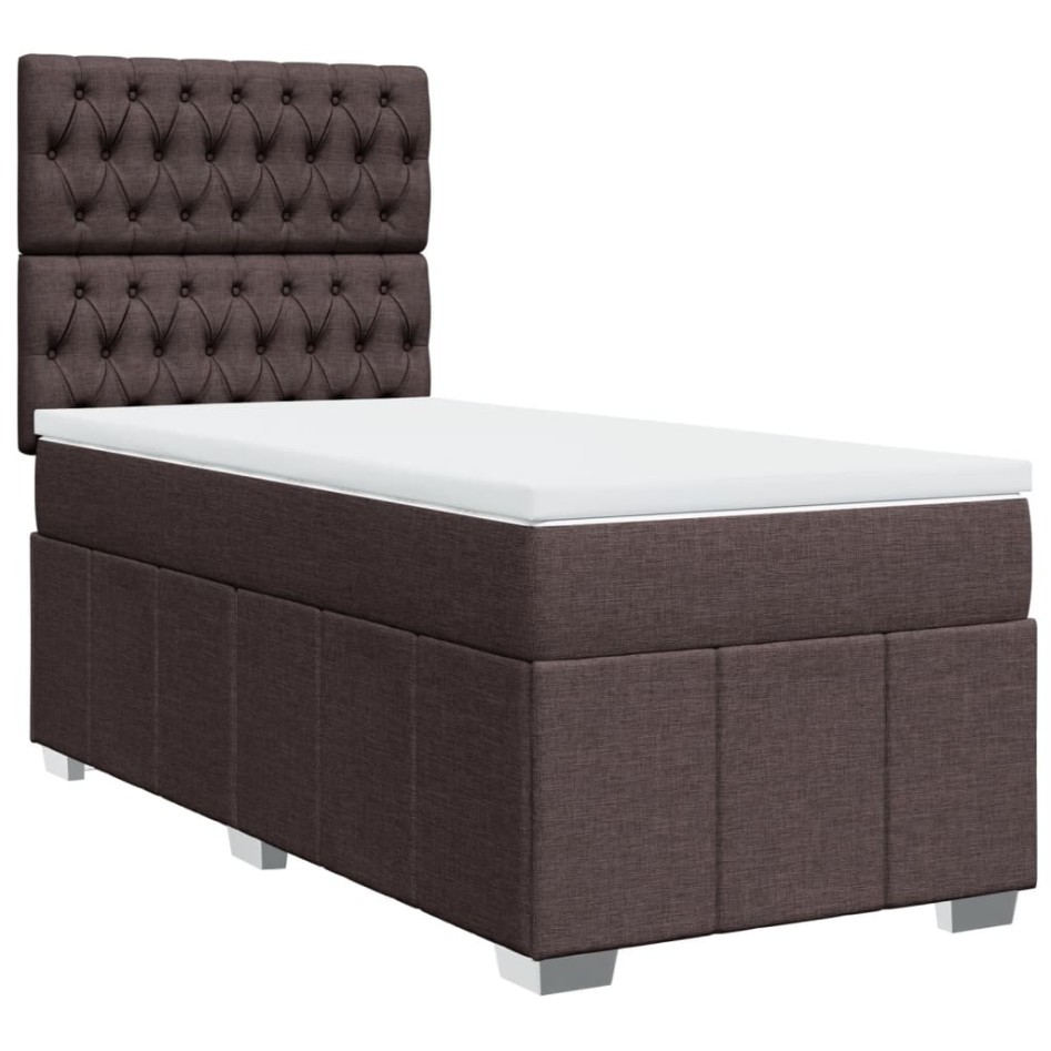 Cama box spring con colchón tela marrón oscuro 100x200