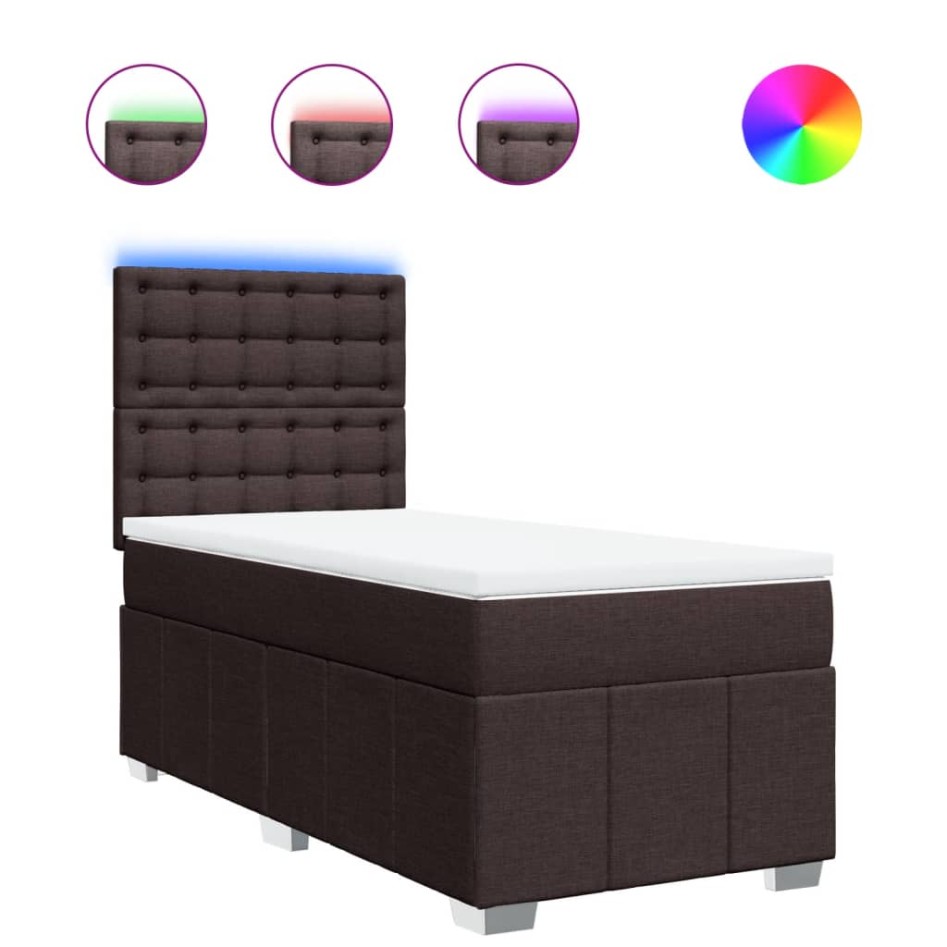 Cama box spring con colchón tela marrón oscuro 100x200