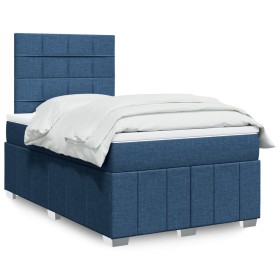Cama box spring con colchón tela azul 120x190