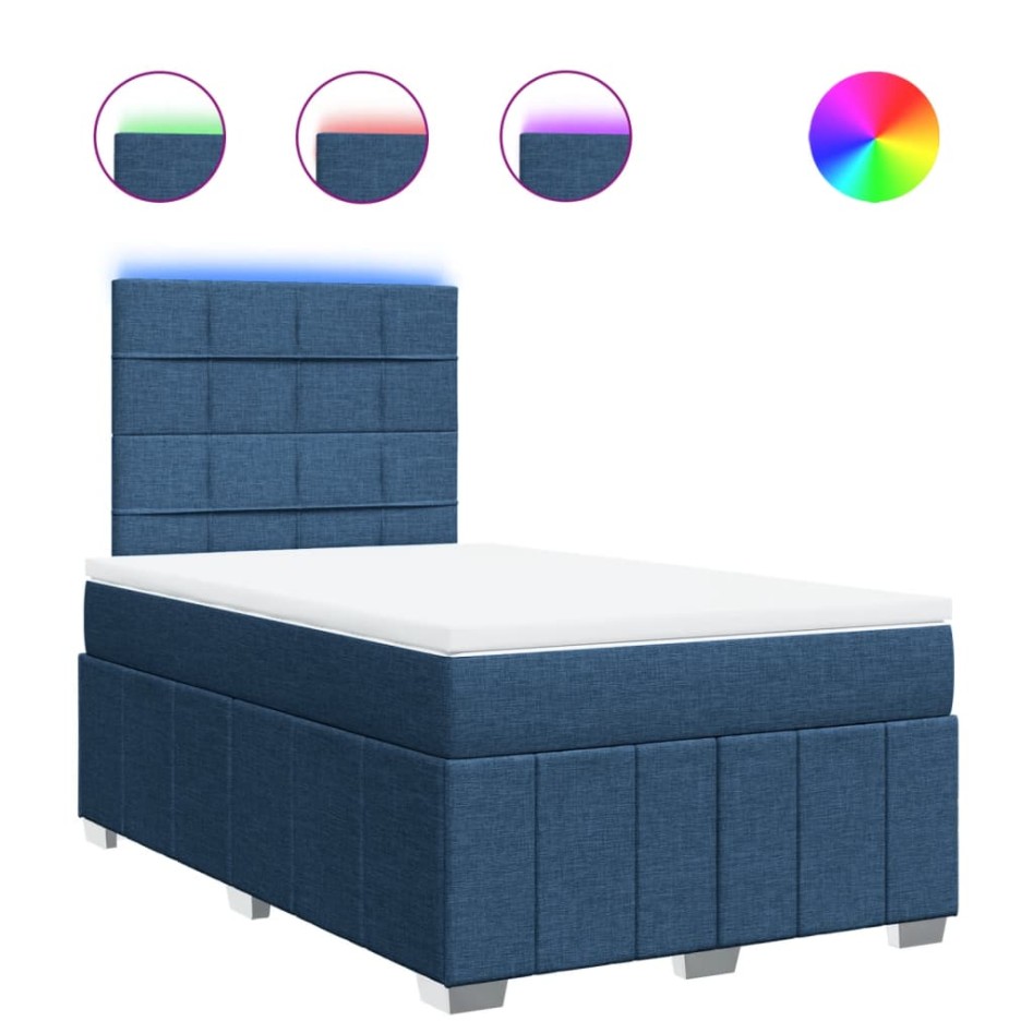 Cama box spring con colchón tela azul 120x190