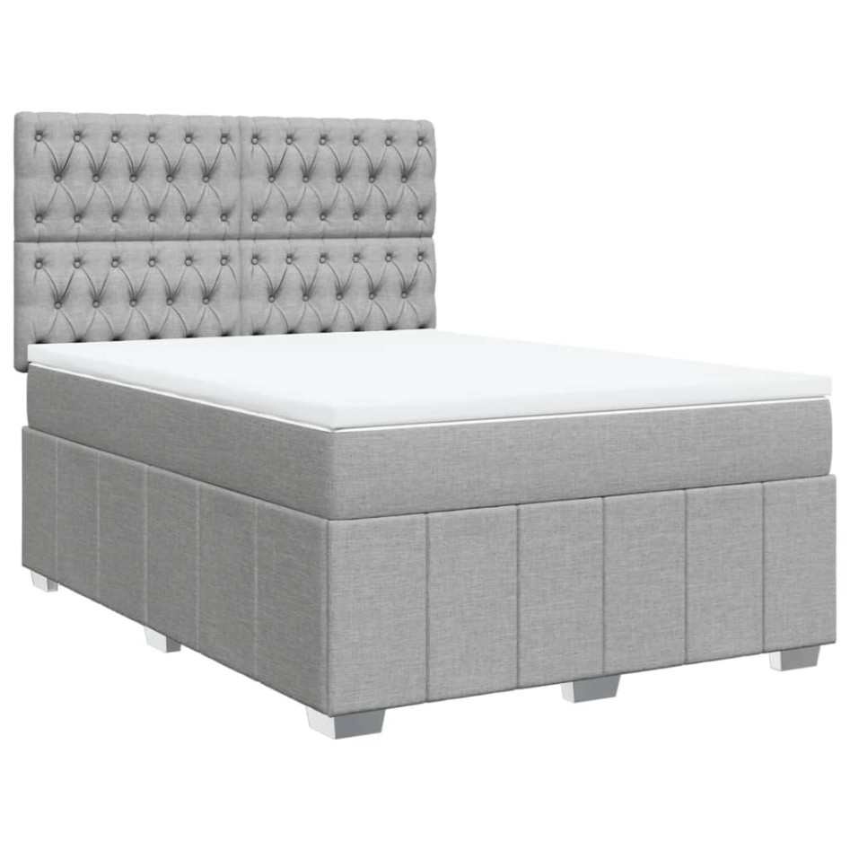 Cama box spring con colchón tela gris claro 140x190