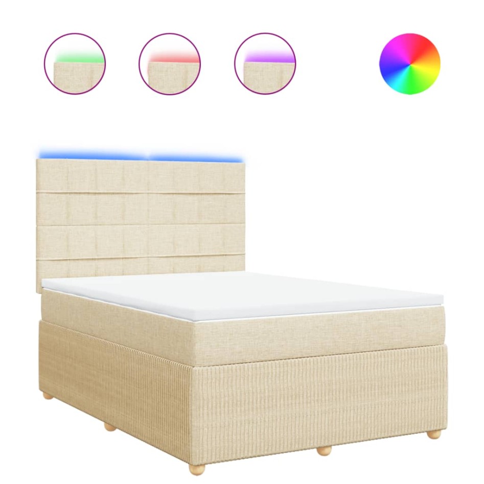 Cama box spring con colchón tela color crema 140x190