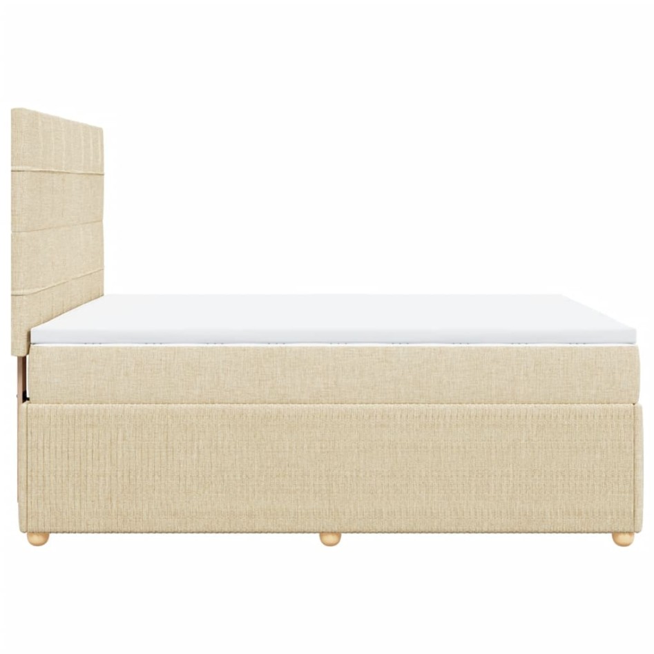 Cama box spring con colchón tela color crema 140x190