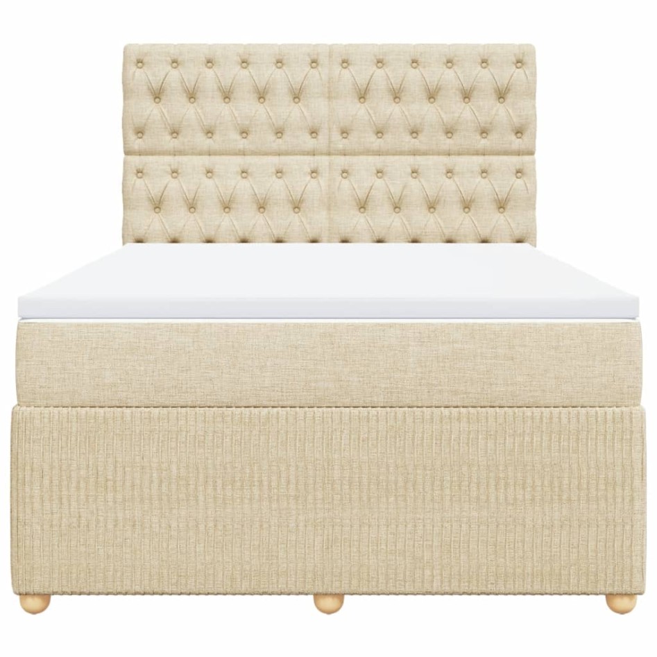 Cama box spring con colchón tela color crema 140x190