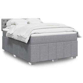 Cama box spring con colchón tela gris claro 140x190