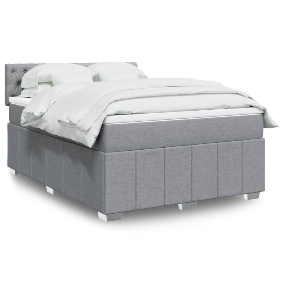 Cama box spring con colchón tela gris claro 140x190