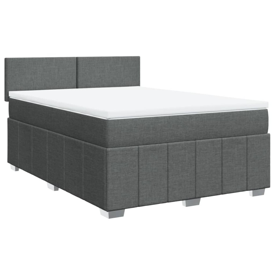 Cama box spring con colchón tela gris oscuro 140x200