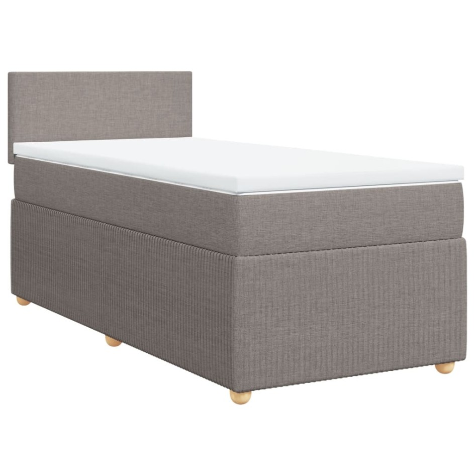 Cama box spring con colchón tela gris taupe 90x200
