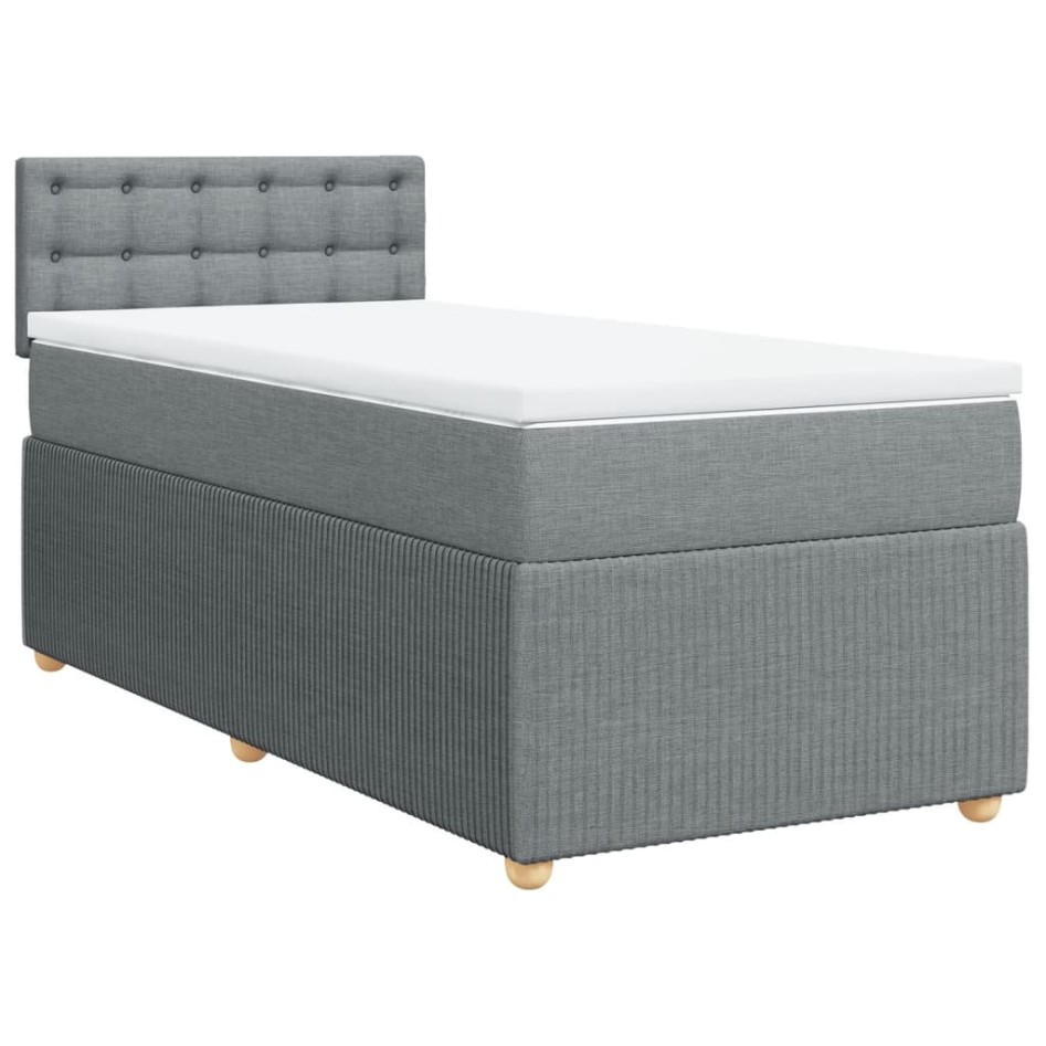 Cama box spring con colchón tela gris claro 100x200