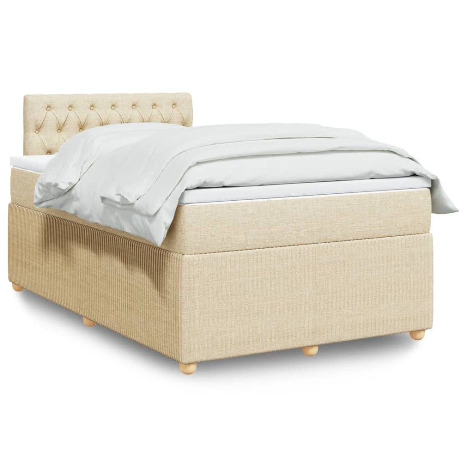 Cama box spring con colchón tela color crema 120x190