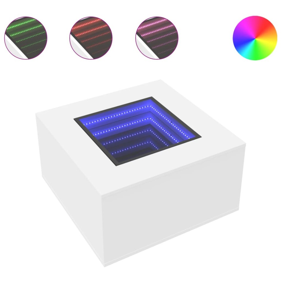 Mesa de centro con luz LED madera ingeniería blanca 60x60x40