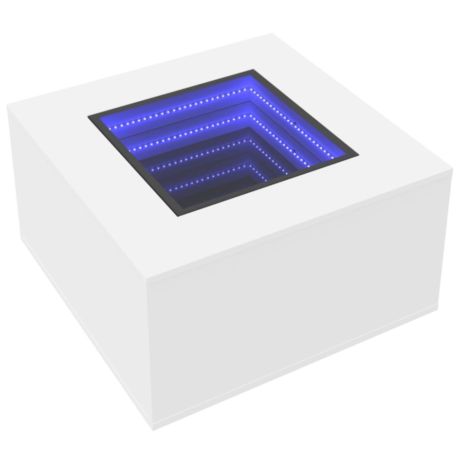 Mesa de centro con luz LED madera ingeniería blanca 60x60x40