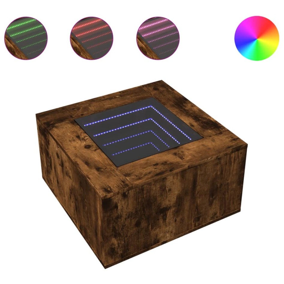 Mesa de centro y LED madera ingeniería roble ahumado