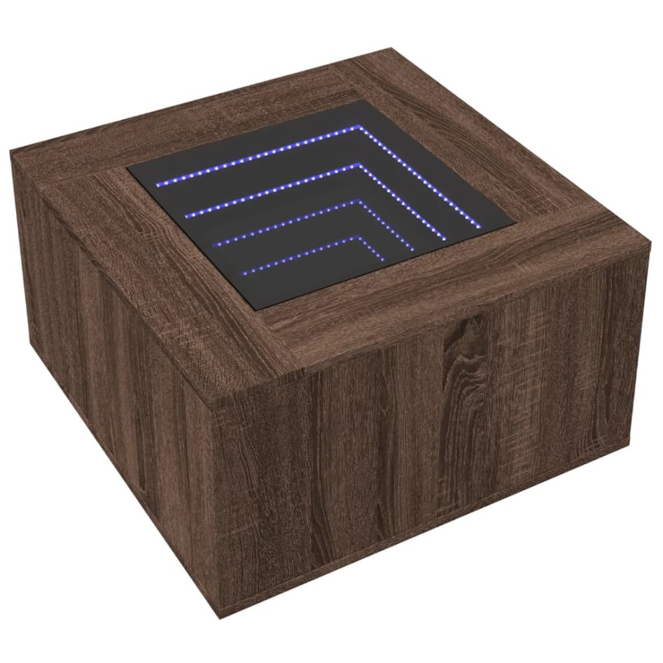 Mesa de centro y LED madera ingeniería marrón roble 60x60x40