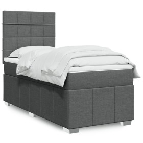 Cama box spring con colchón tela gris oscuro 100x200