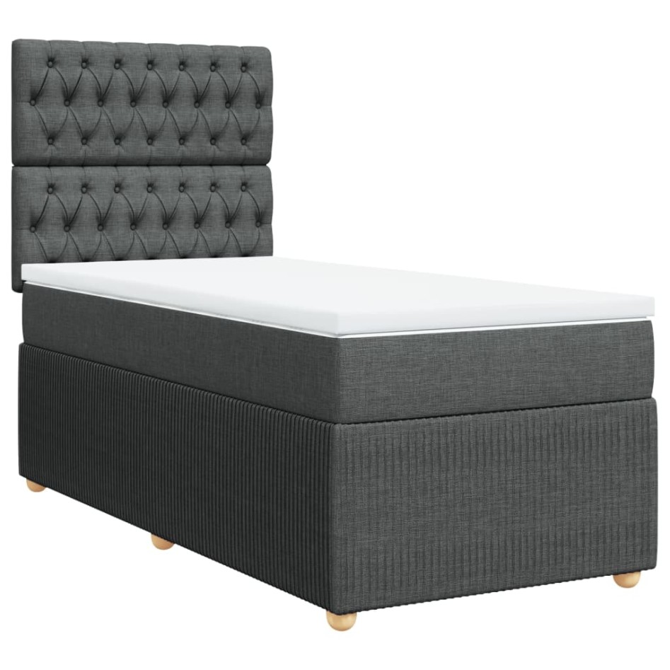Cama box spring con colchón tela gris oscuro 80x200