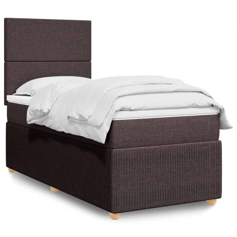 Cama box spring con colchón tela marrón oscuro 90x200