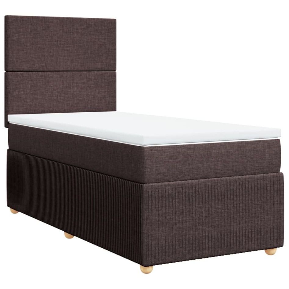 Cama box spring con colchón tela marrón oscuro 90x200