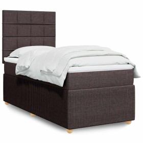 Cama box spring con colchón tela marrón oscuro 90x200
