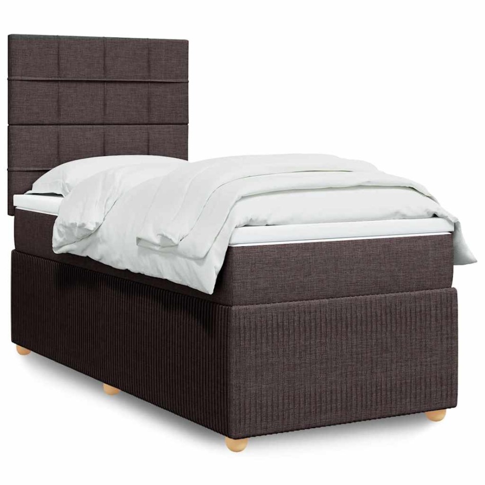 Cama box spring con colchón tela marrón oscuro 90x200