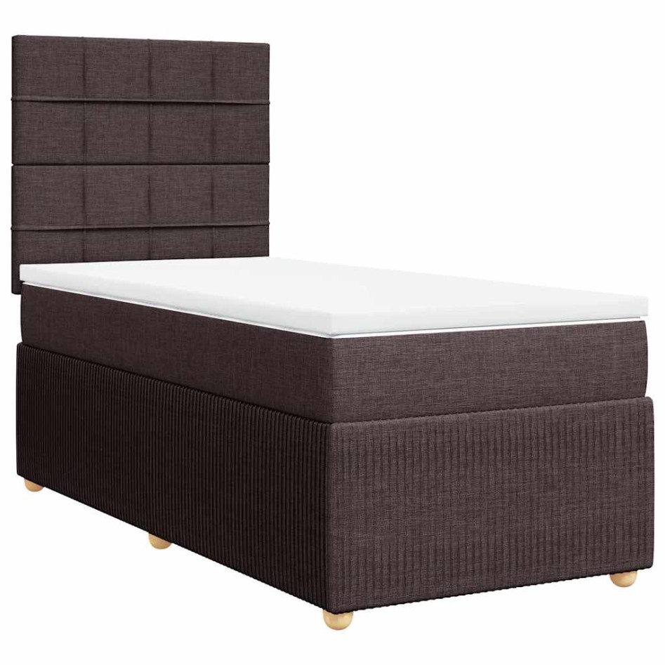 Cama box spring con colchón tela marrón oscuro 90x200