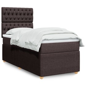 Cama box spring con colchón tela marrón oscuro 90x200