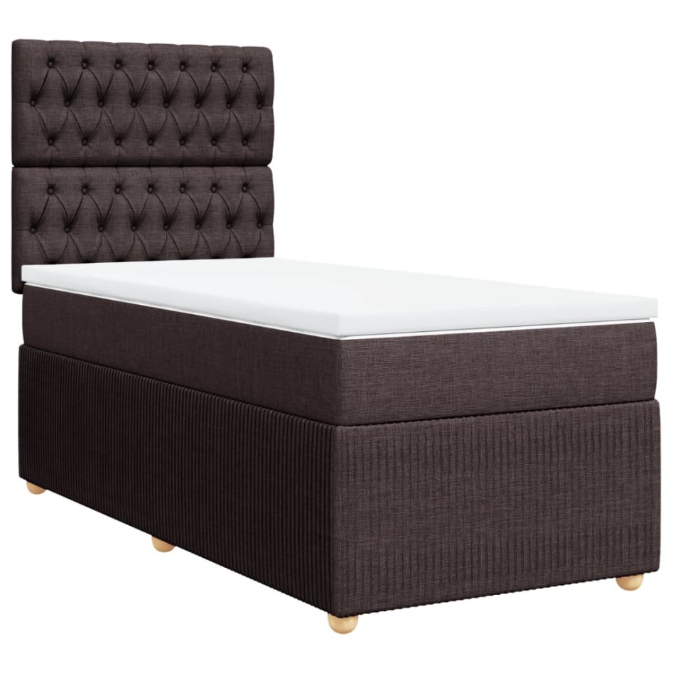 Cama box spring con colchón tela marrón oscuro 90x200