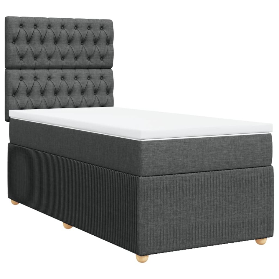 Cama box spring con colchón tela gris oscuro 100x200