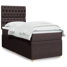 Cama box spring con colchón tela marrón oscuro 100x200