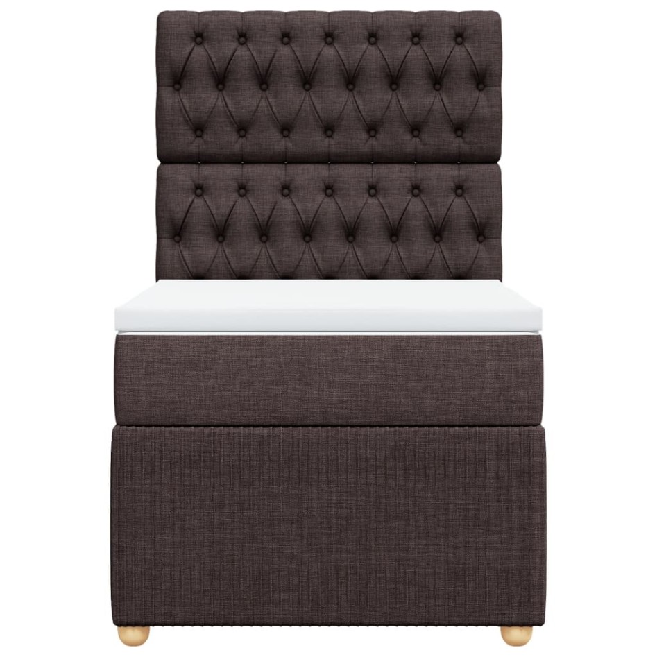 Cama box spring con colchón tela marrón oscuro 100x200