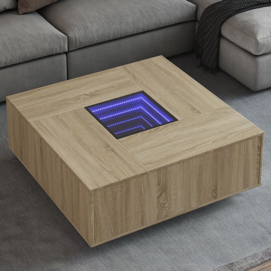Mesa de centro con Infinity LED roble Sonoma 100x100x40