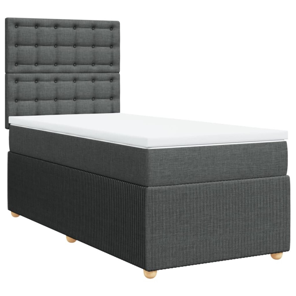 Cama box spring con colchón tela gris oscuro 100x200