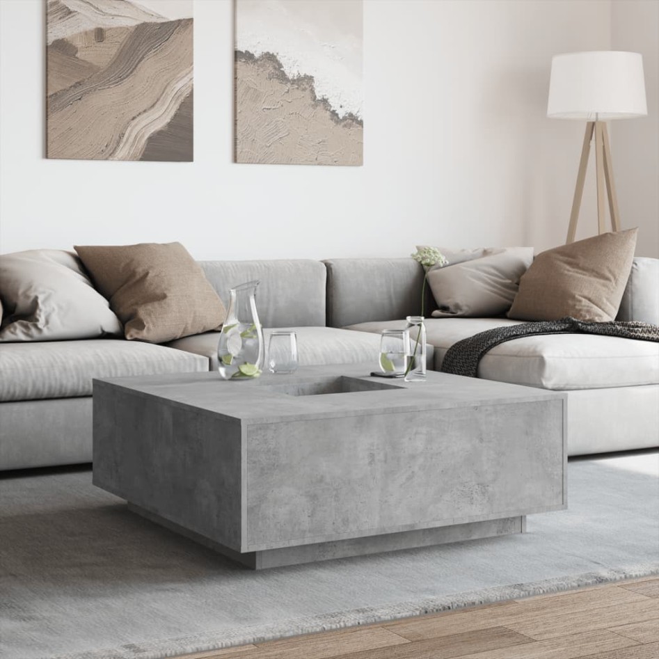 Mesa de centro madera ingeniería gris hormigón 100x100x40