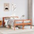 Estructura cama con cabecero madera pino marrón cera 120x200