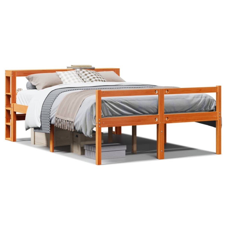 Estructura cama con cabecero madera pino marrón cera 120x200