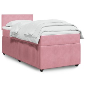 Cama box spring con colchón terciopelo rosa 80x200