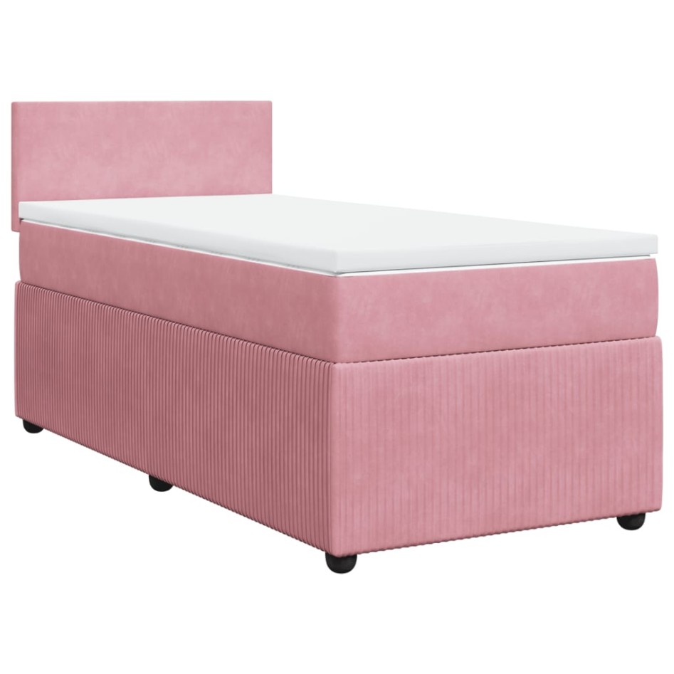 Cama box spring con colchón terciopelo rosa 80x200