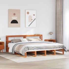 Cama sin colchón madera maciza de pino marrón cera 180x200