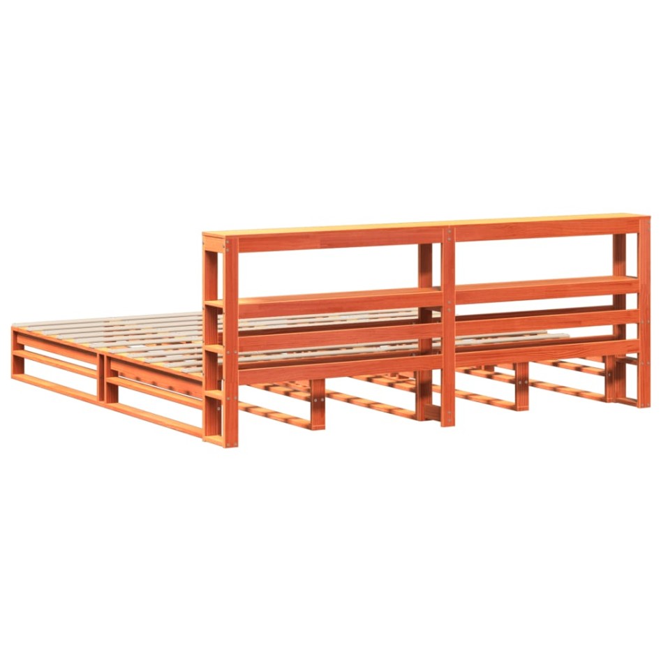 Cama sin colchón madera maciza de pino marrón cera 180x200